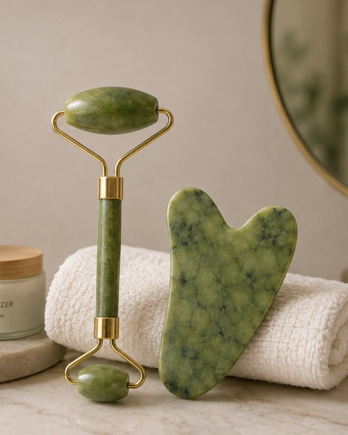 Jade Roller ve Gua Sha Taşı Yüz Bakım Masaj Seti - MZUIRG2901-1437