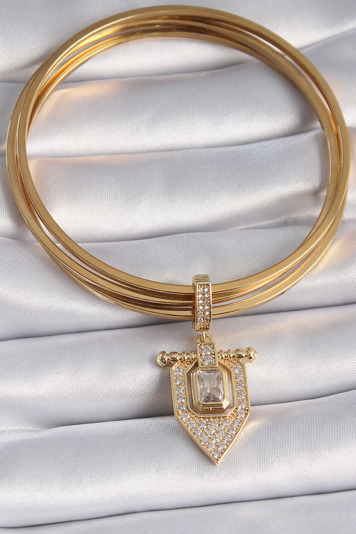 Pirinç Gold Renk Baget Zirkon Taşlı Ajda Charm 5886 - MZUIRG1480-7198