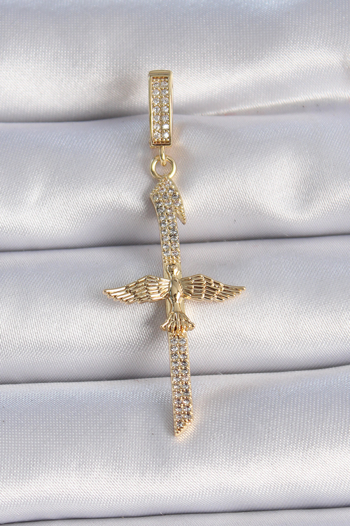 Pirinç Gold Renk Zirkon Taş Detaylı Elif Model Anka Kuşu Figür Ajda Charm 5886 - MZUIRG1212-89