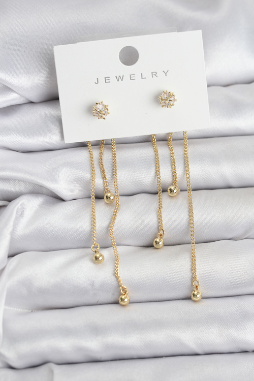 Topçuk Model Gold Renk Pirinç Sallantılı Kadın Küpe Seti 5886 - MZUIRG6656-5911