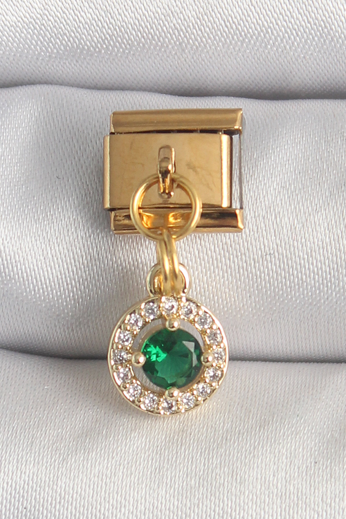 316L Çelik Gold Renk Sallantı Yeşil Zirkon Taşlı Nomination Charm 5886 - MZUIRG7409-4104