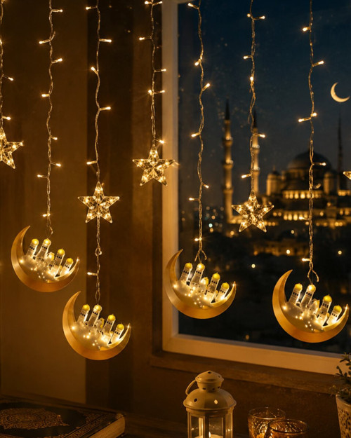 Hilal Yıldız LED Ramazan Işığı 3 Metre Dekoratif Perde Aydınlatması - MZUIRG7040-6360