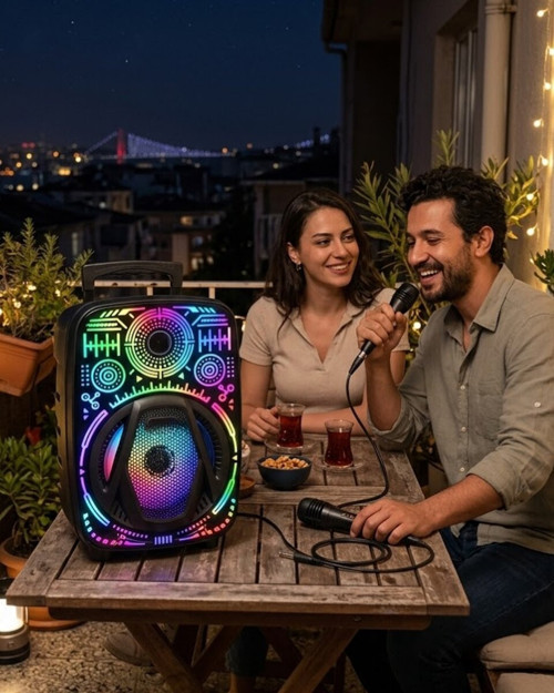Taşınabilir Bluetooth Speaker Mikrofonlu RGB Işıklı Karaoke Ses Sistemi - MZUIRG6747-9742