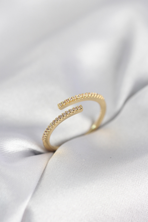 Gold Renk Zirkon Taşlı Yılan Tarz Kadın Yüzük 5886 - MZUIRG7136-2394