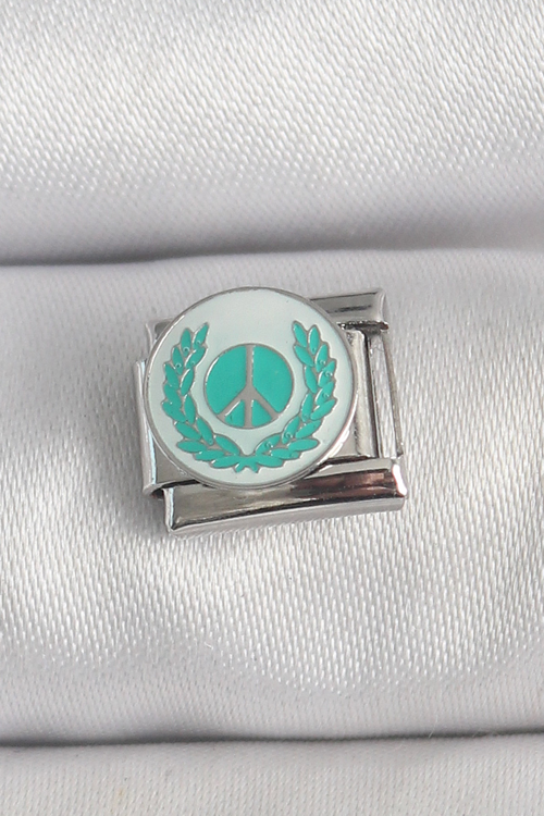 316L Çelik Gümüş Renk Beyaz Mavi Barış İşareti İşlemeli Nomination Charm 5 - MZUIRG8930-9
