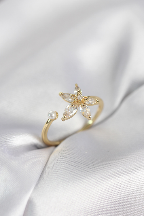Lotus Model Zirkon Taşlı Gold Renk Kadın Yüzük 5886 - MZUIRG8182-4280