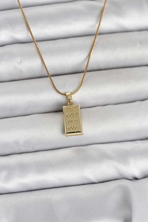 316L Çelik Zincir Gold Renk Külçe Altın Model Kadın Kolye 5886 - MZUIRG9491-7101