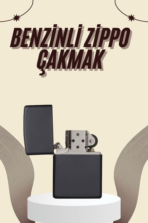 Çakmak Parlak Siyah Benzinli Çakmak Cep Boy Doldurulabilir - MZUIRG8598-4677