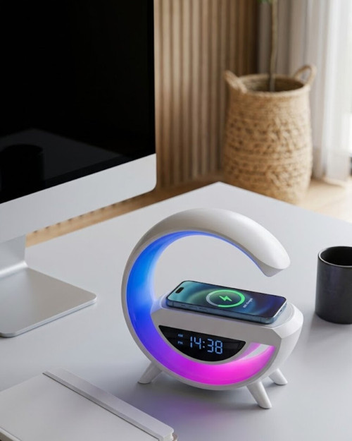 Kablosuz Şarjlı Bluetooth Hoparlör RGB Işık Gece Lambası Dijital Saat - MZUIRG7649-4760