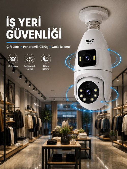 Wi-Fi Çift Lens Ampul Kamera Akıllı Ev Güvenliği - MZUIRG3818-4744