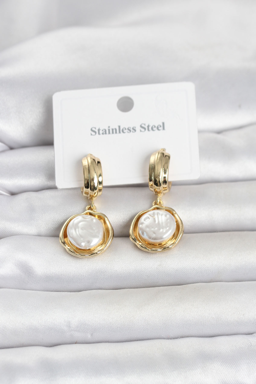 316L Çelik Gold Renk İnci Detaylı Kadın Küpe 5886 - MZUIRG8159-2519
