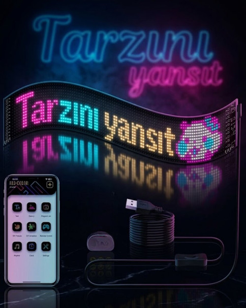 RGB LED Matrix Panel Esnek Yapı Uygulama Kontrollü Kayan Yazı Ekranı - MZUIRG1146-6425
