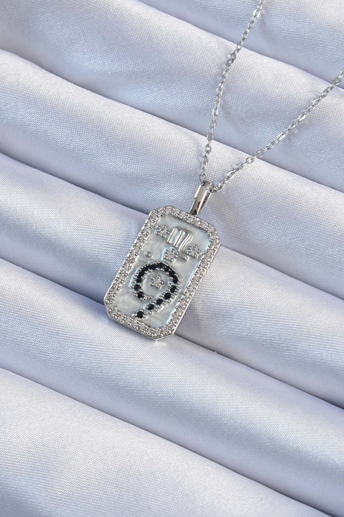 316L Çelik Zincir Gümüş Renk Zirkon Taşlı Minimal Papatya Figürlü Tarot Koly - MZUIRG2937-3