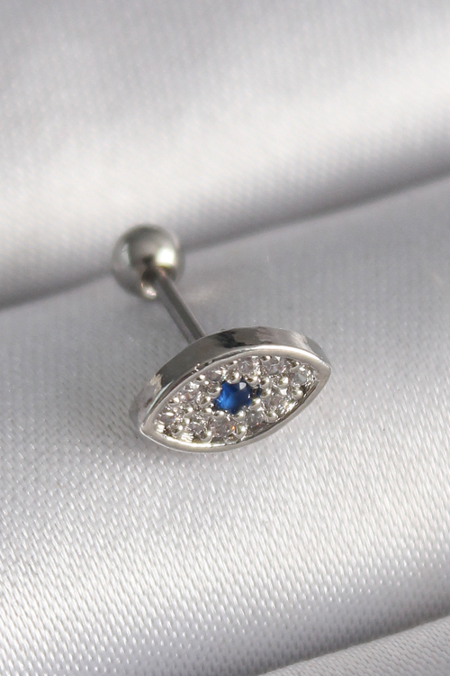 316L Çelik Gümüş Renk Zirkon Taşlı Göz Tragus Piercing 5886 - MZUIRG8052-1802
