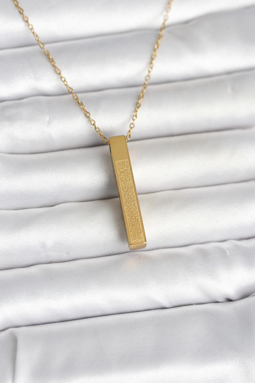 316L Çelik Gold Renk Ayetel Kürsi Yazılı Bar Çubuk Kolye 5886 - MZUIRG7233-6901