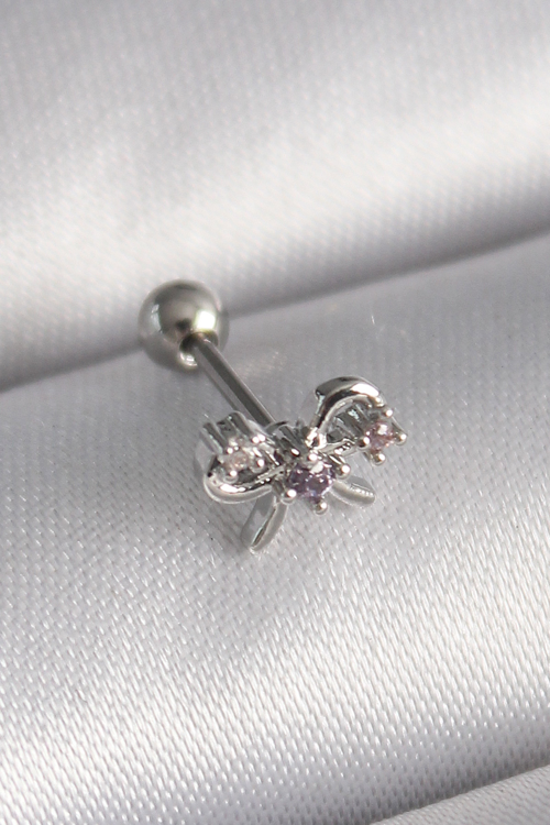 316L Çelik Gümüş Renk Zirkon Taşlı Kurdele Tragus Piercing 5886 - MZUIRG7124-8935