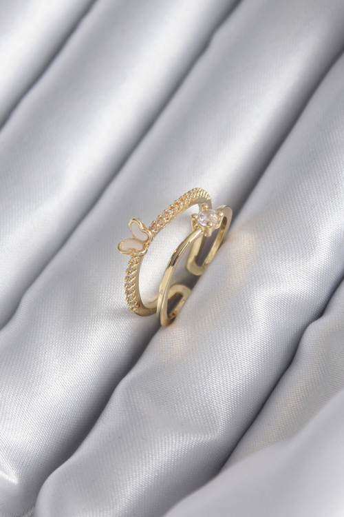 Pirinç Gold Renk Zirkon Taş Detay Model Kadın Yüzük 5886 - MZUIRG3005-2524