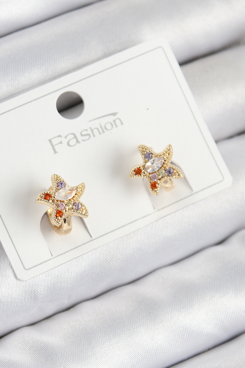 Pirinç Zirkon Taşlı Yıldız Model Gold Renk Çocuk Küpe 5886 - MZUIRG4046-4509