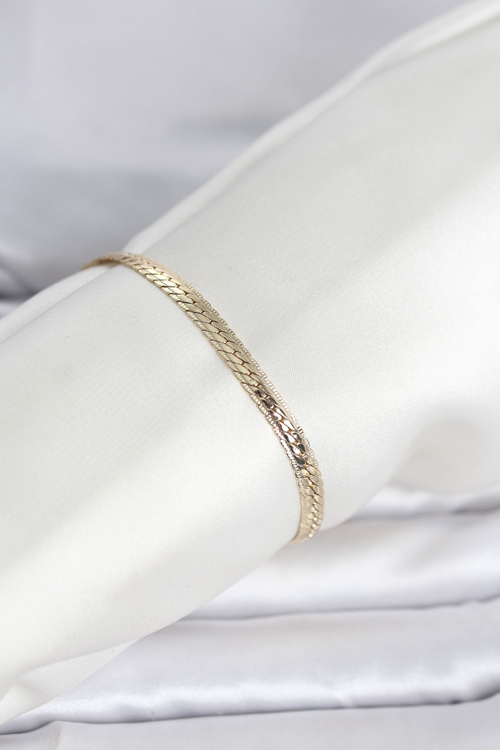 CM 14K Gold Renk Lazerli Yassı Zincir Model Kadın Bileklik 5886 - MZUIRG1671-2377