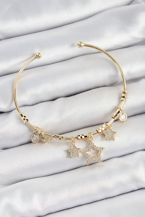Pirinç Zirkon Taşlı Yıldız Model Gold Renk Charm Bileklik 5886 - MZUIRG2536-8131