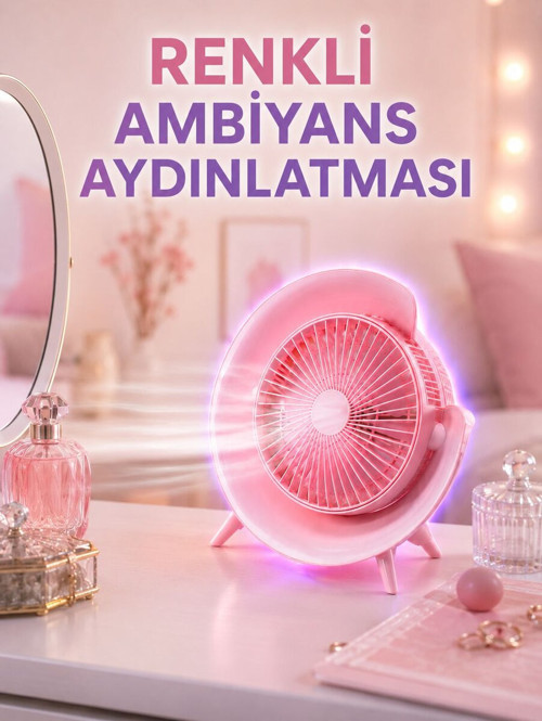 3 Hız Ayarlı USB Şarjlı RGB Masa Fanı - MZUIRG7504-9039