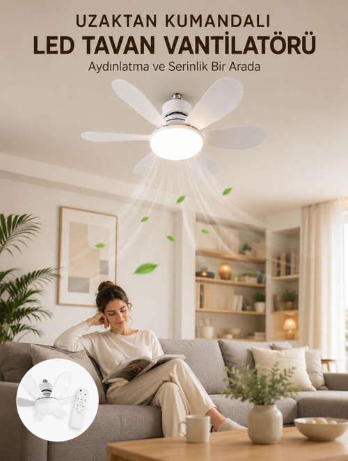 Yüksek Aydınlatma Performansına Sahip LED Tavan Fanı Sessiz Çalışma Güçlü - MZUIRG4354-7