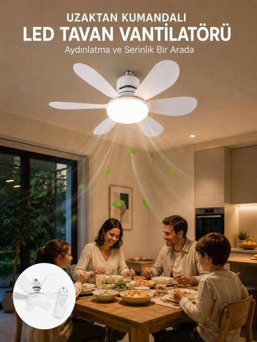 Ayarlanabilir Parlaklık Özellikli LED Tavan Vantilatörü Süper Sessiz Motor Tekn - MZUIRG2676-4