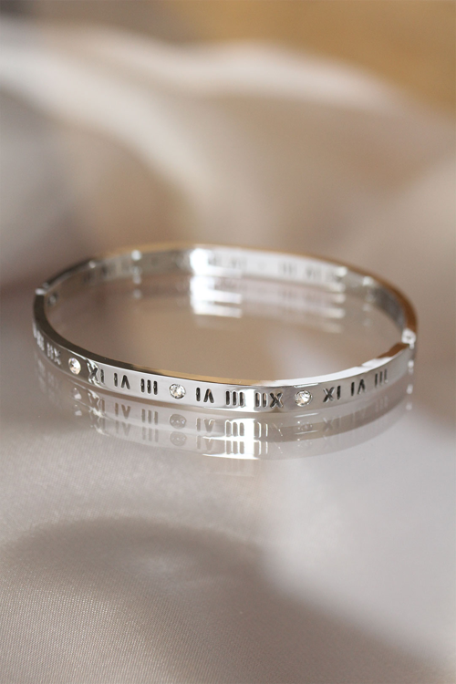 316L Çelik Roma Rakamlı Silver Renk Bilezik Kelepçe 5886 - MZUIRG2808-7094