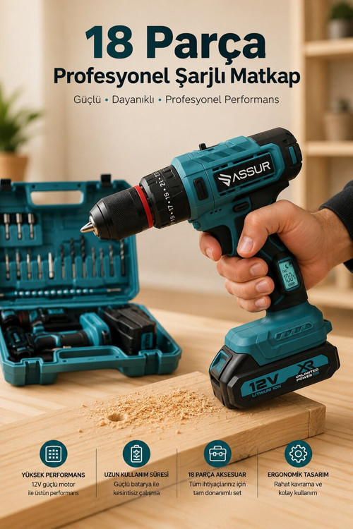 Yüksek Performanslı Şarjlı Matkap Seti Güçlü Motor Uzun Pil Ömrü ve 18 Par? - MZUIRG7860-8