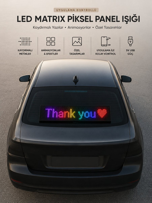 LED Matrix Piksel Panel Işığı USB Uygulama Kontrollü Kaydırmalı Yazı Ekranı - MZUIRG1387-9