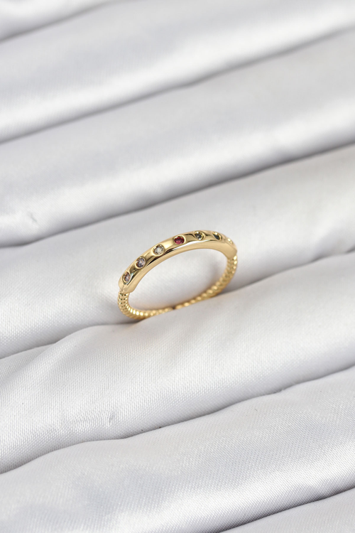 Pirinç Gold Renk Renkli Zirkon Taşlı Kadın Yüzük 5886 - MZUIRG5280-3239