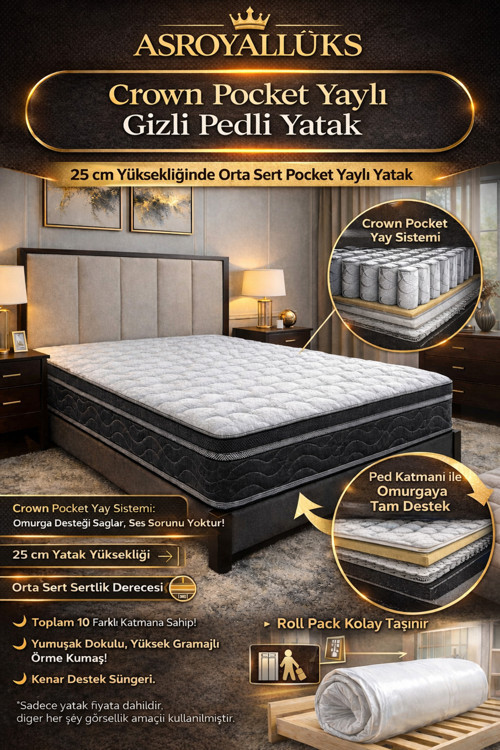 Crown Pocket Yaylı Omurga Destekli Gizli Pedli Yatak (25 Cm)