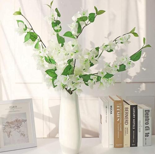 Yapay Çiçek 3Dal Begonvil Çiçeği Beyaz 80 cm Tek Dal Bodrum Çiçeği Sarkan Çiçek