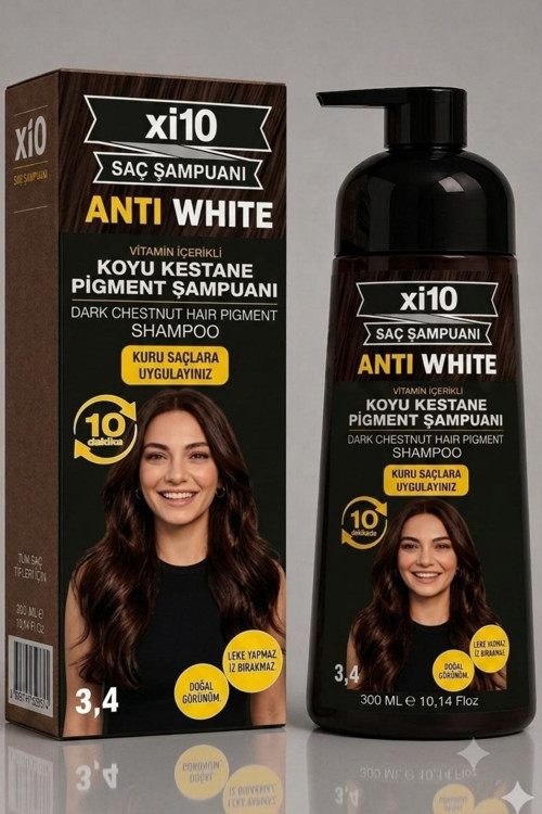 Beyaz Kapatıcı (Koyu Kestane 3.4) Saç Beyaz Kapatan Hızlı Şampuan (Beyaz Saçlar İçin) 300 ml.