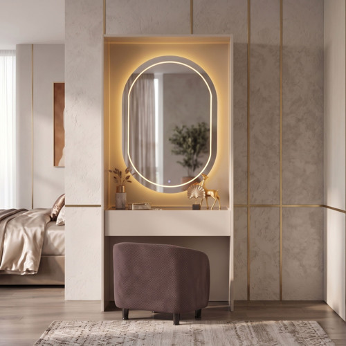Lora Makyaj Masası %100 MDF Makyaj Ünitesi Çok Amaçlı Ünite Puflu