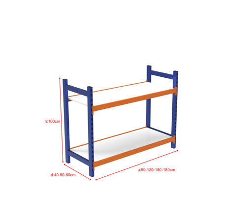 2 Katlı Ahşap Raflı İçten Oturmalı Hafif Rack - 3D Yazıcı Rafı, Depo Rafı 40x120 cm-150 cm