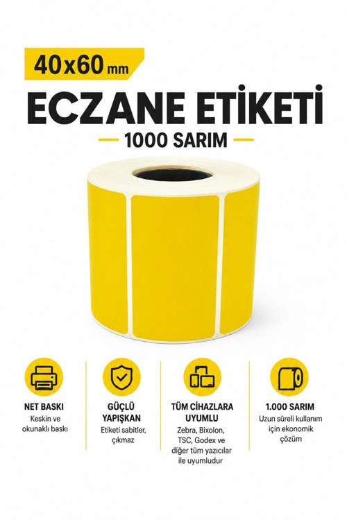 40x60 MM ECZANE ETİKETİ 1000 SARIM (24 RULO)