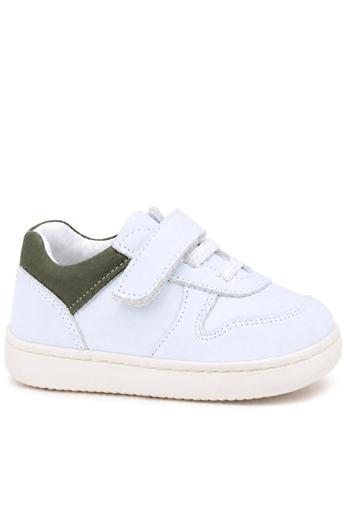 Bob Beyaz Nubuk Haki Hakiki Deri Bebek Sneaker Ayakkabı