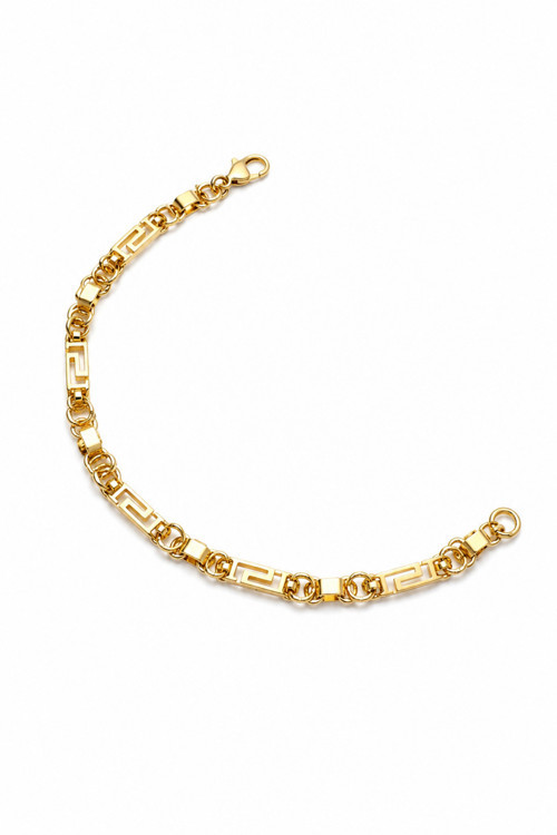 Jewelry 14K Gold Renk Grek Desenli Çelik Bileklik Kararmaz Premium Kadın Bileklik 1180