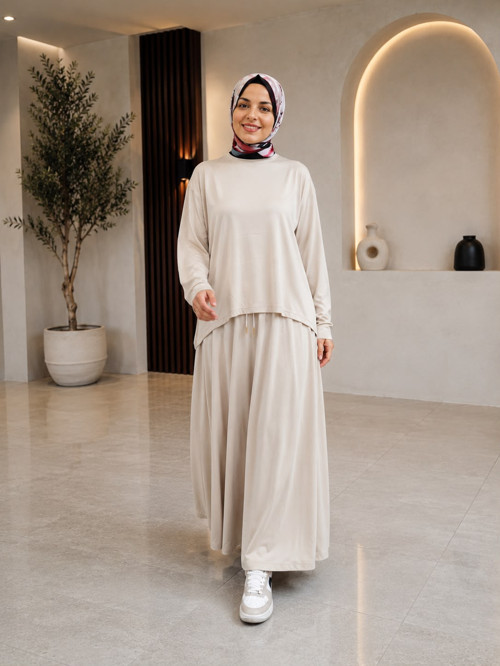 İnce Modal Kumaş Tunikli Etekli Takım – Standart Beden (38-46 Uyumlu)