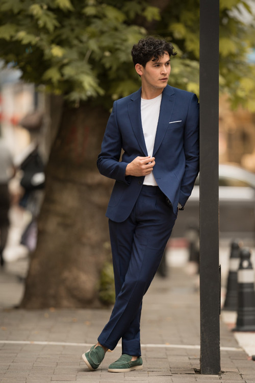 Slimfit Mono Yaka Yarım Astarlı 6 Drop Çift Yırtmaç Modal Takım Elbise