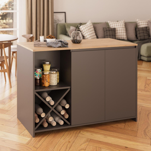 Vino L5120 Mutfak Adası 127cm Sepet,Üst Antrasit Alt Şaraplık Oturmalı Depolamalı Çok Amaçlı Masa