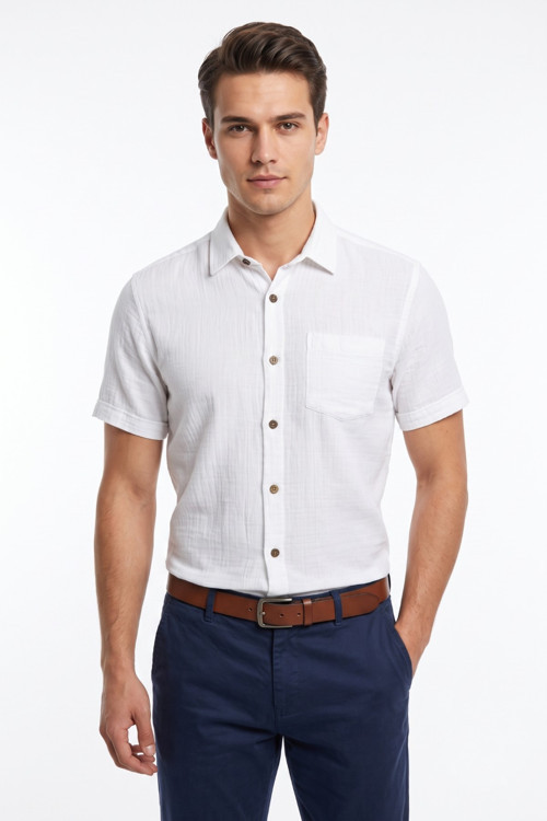 Erkek Nefes Alabilir Müslin Kumaş Kısa Kol Gömlek BGL-ST05626