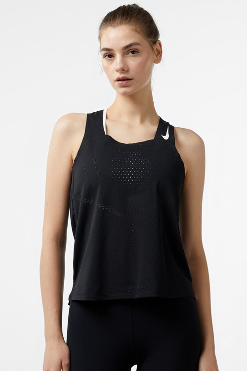 Dri Fit ADV Aeroswift Singlet Womens Tank Kadın Reflektörlü Koşu Antreman Atleti Siyah