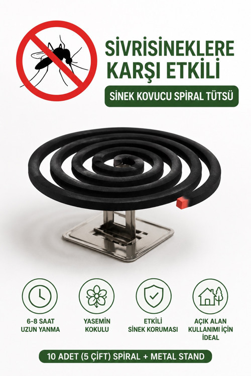 Sivrisinek Kovucu Spiral Tütsü Yasemin Kokulu 10 Adet (5 Çift), Haşere ve Sinek Kovucu Bahçe Balkon Teras Kamp Piknik İçin