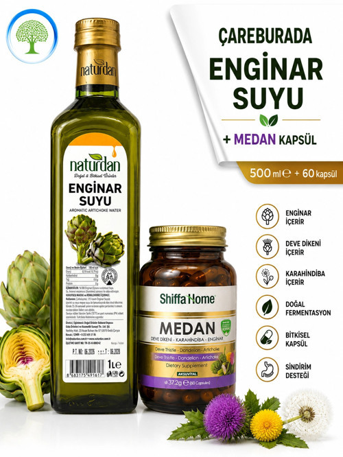 Enginar Suyu 1L - Aromatik Su 1000 ml & ShiffaHome Medan 60 Kapsül