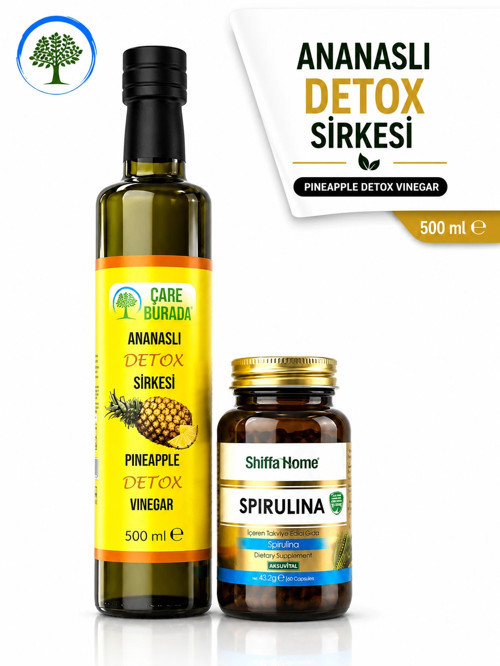 ÇareBurada Ananaslı Detoks Sirkesi 500 ml & ShiffaHome Spirulina 60 Kapsül