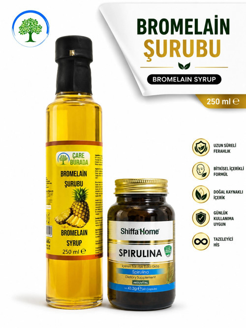 ÇareBurada Bromelain Şurubu 250 ml & ShiffaHome Spirulina 60 Kapsül