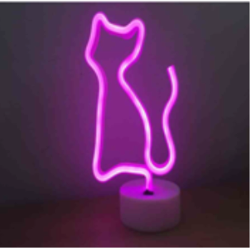 Neon Işıklı Kedi Lamba Pil ve Usb Pembe Işık MZ6200-260
