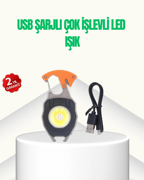Çok İşlevli Usb Şarjlı Anahtarlık Fener